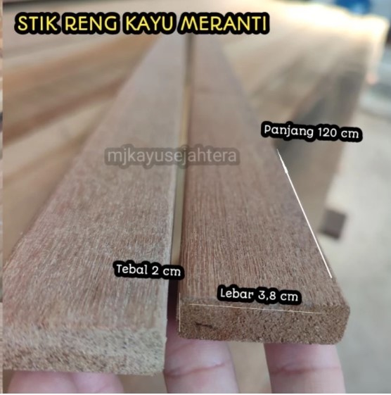 Stik Kayu Meranti / Reng Kayu Meranti / Lis Kayu Meranti Halus Siap Pasang 1,2 x 3,8 x 120 cm