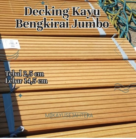 Decking Lantai Kayu Kolam Renang dan Tutup Filter Kolam Koi Deck Kayu Bangkirai 2,5 x 14,5 x 55 - 150 cm