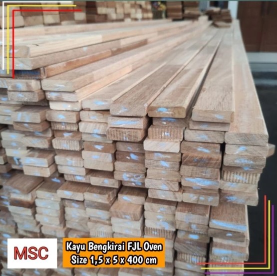 Foto Kayu Stik Kisi Partisi Pembatas Ruangan Decking Bengkirai Oven Halus 1,5 x 5 x 400 cm