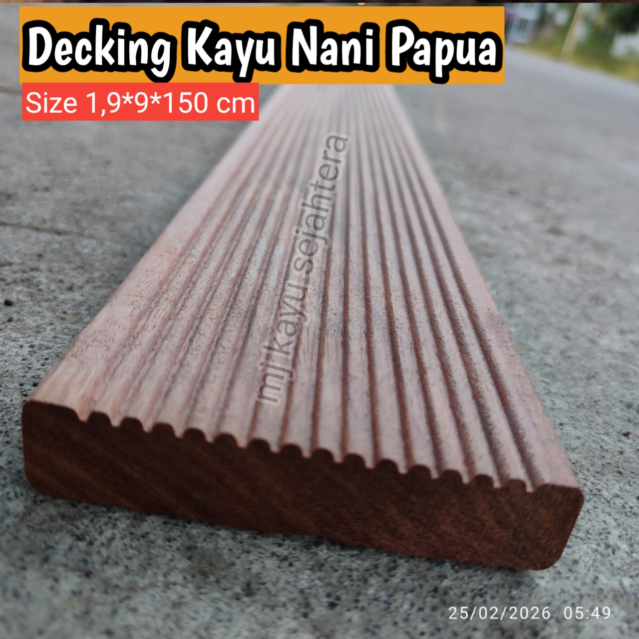 Lantai Kayu Outdoor Decking Kayu Nani Papua Keras Tahan Air 2 x 9 x 150 cm