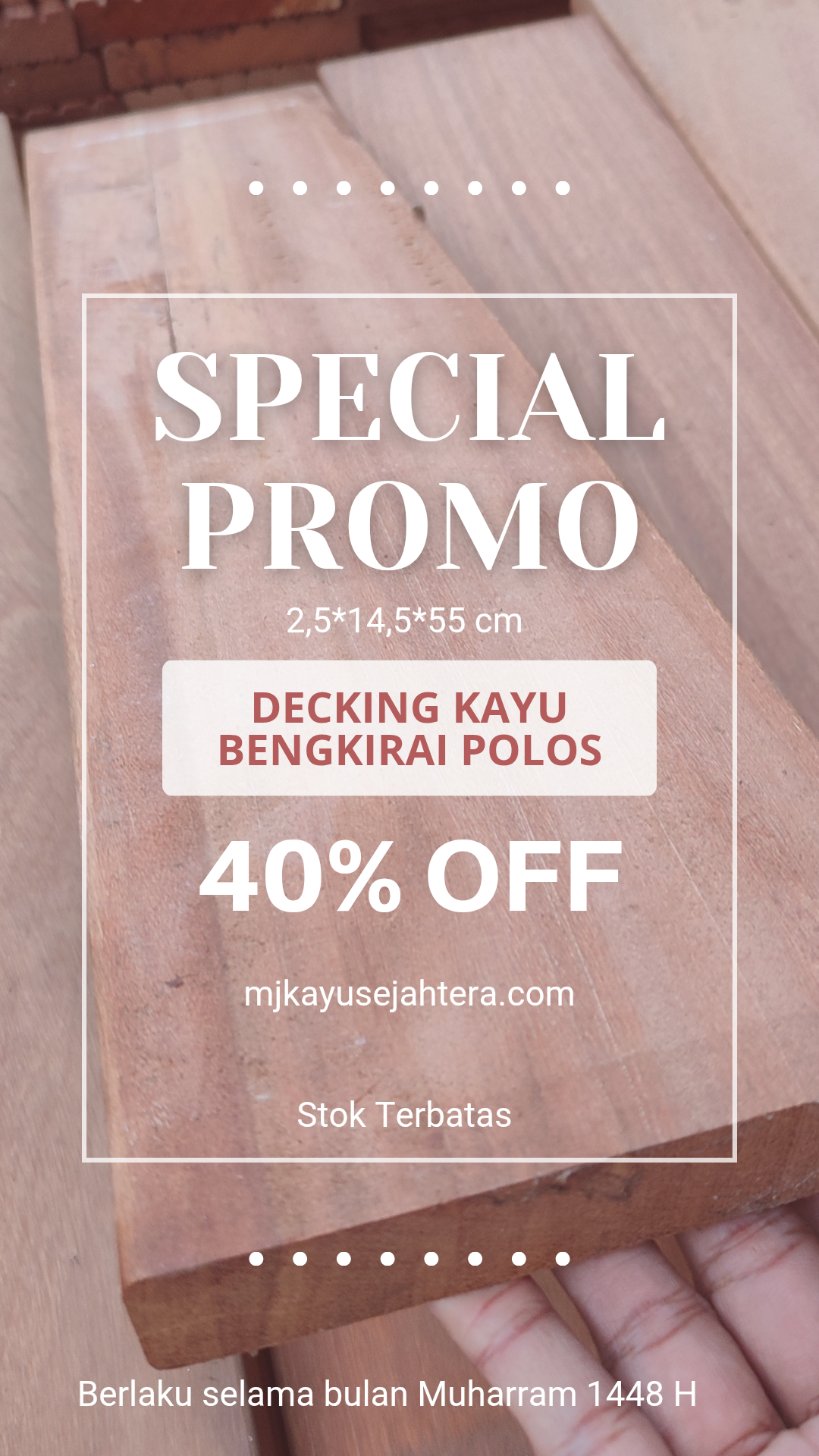 Promo Lantai Kayu Outdoor Decking Bengkirai Solid Asli Kalimantan Polos Jumbo 2,5 x 14,5 x 55 cm
